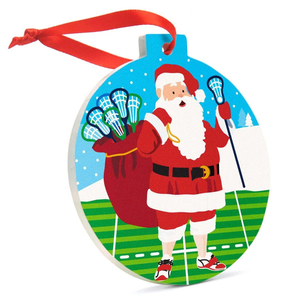 Lacrosse Round Santa Ornament